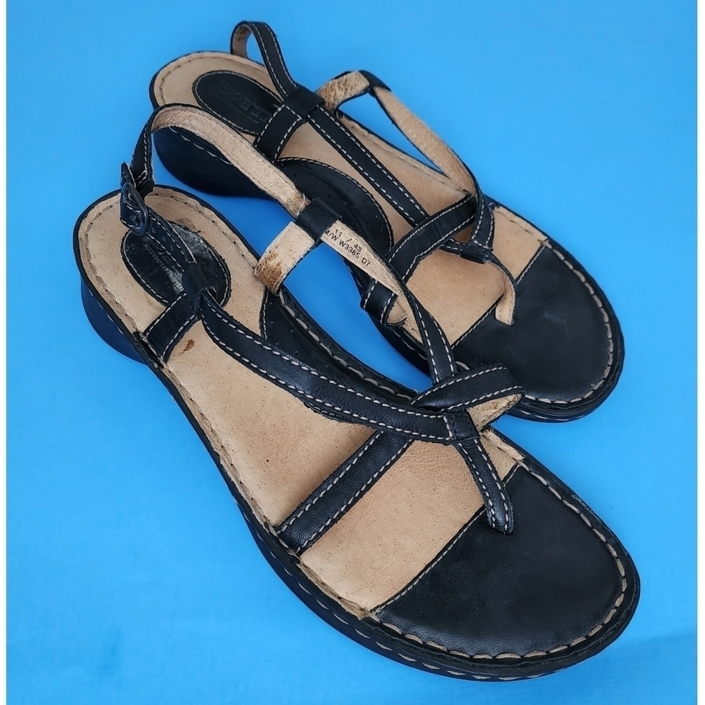 Born Black Leather T-Strap Sandals